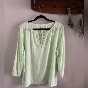 Eileen Fisher Irish Linen Tie Neck Peasant Blouse - XL